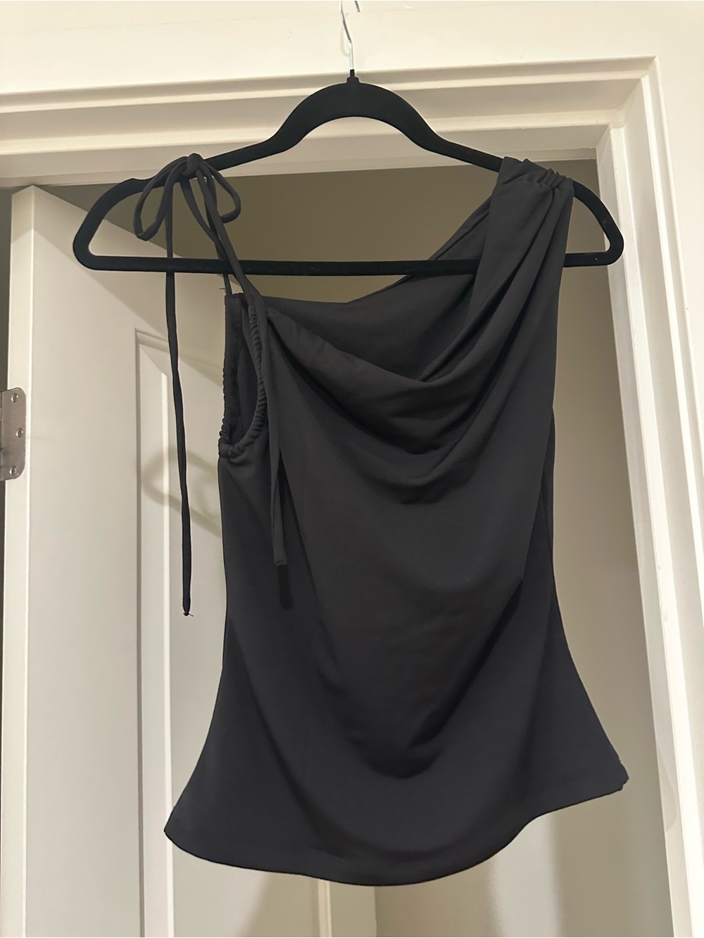 Black Draped Asymmetrical Women’s Top